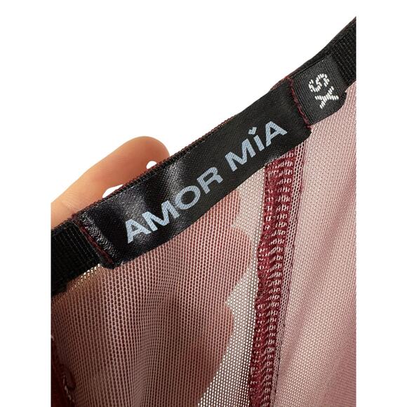 AMOR MIA Siren Maxi Dress Sheer Mesh Halter Party Sexy Evening Statement Wine XS - Picture 10 of 10